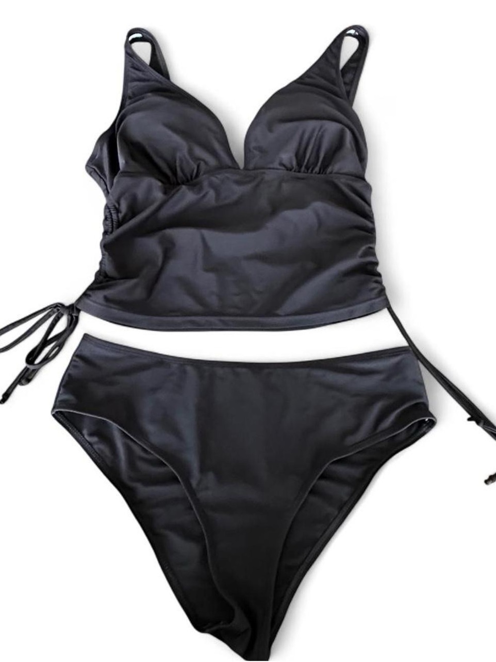 Brown Ruched Tankini Bikini Set - Sleek Two-Piece Swimwear